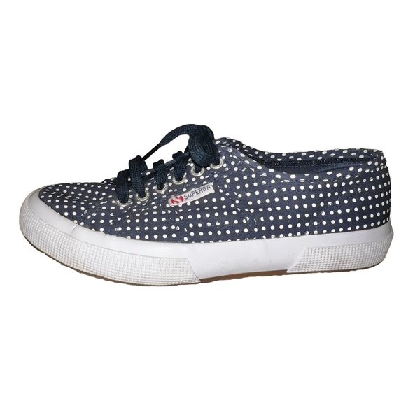 SUPERGA Unisex Navy & White Mini Polka Dot Sneakers Size 9 (W) & 7.5 (M) - Picture 1 of 10